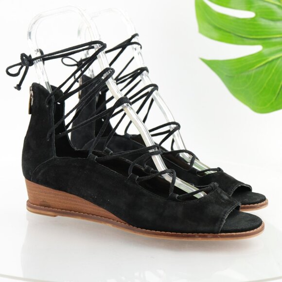 Vince Camuto Womens Rochela Sandal Size 9.5 Black Suede Ankle Lace Up Wedge Shoe - Picture 10 of 10